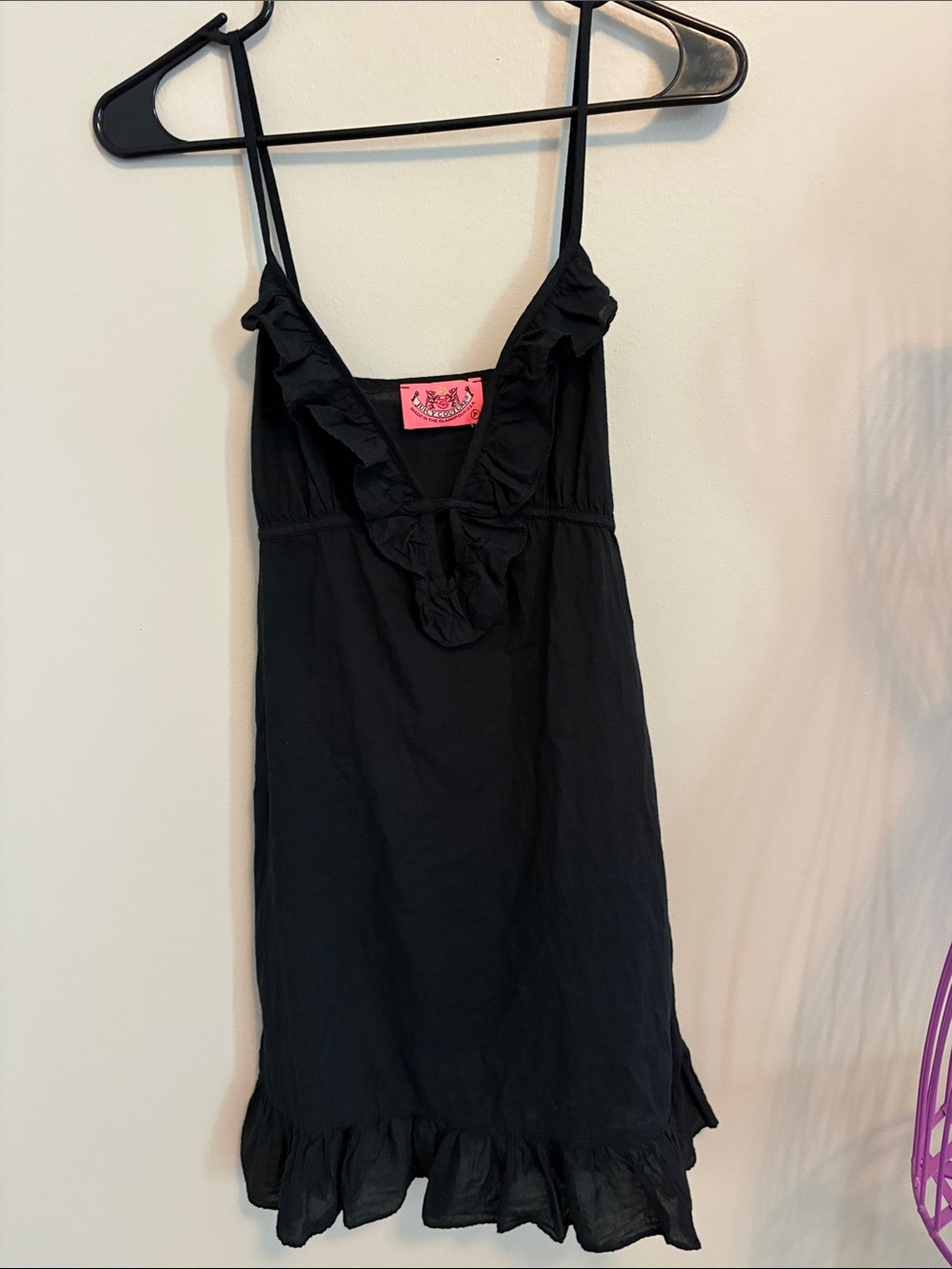 Juicy Couture Black V-Neck Slip Dress/coverup with Pink Logo Tag